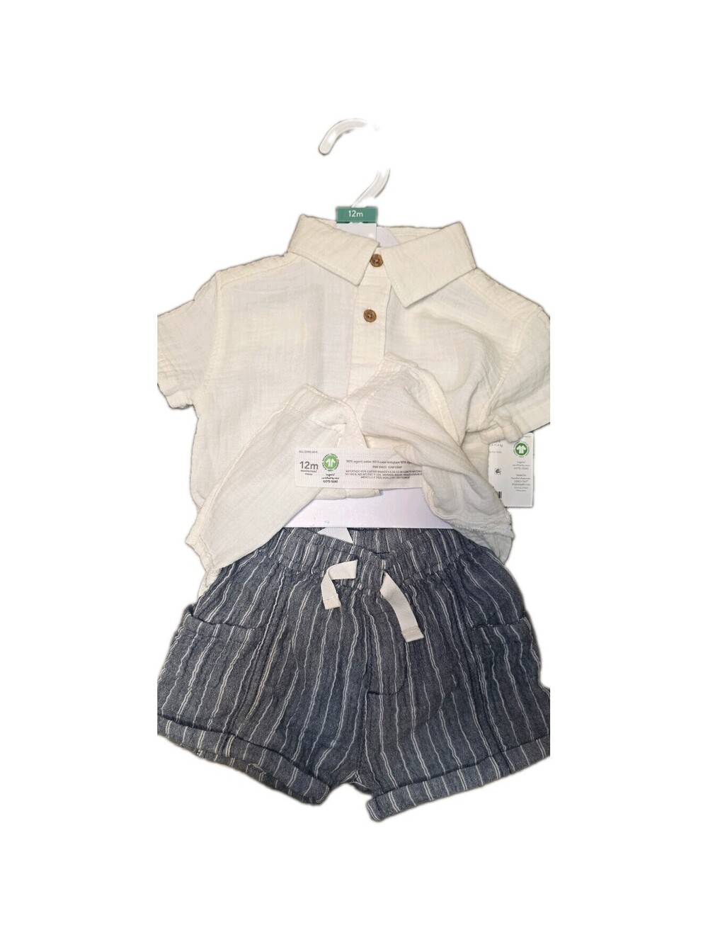 Very SOFT ORGANIC 100% Cotton 12-18M 2pc Outfit Set Striped Nautical Organic